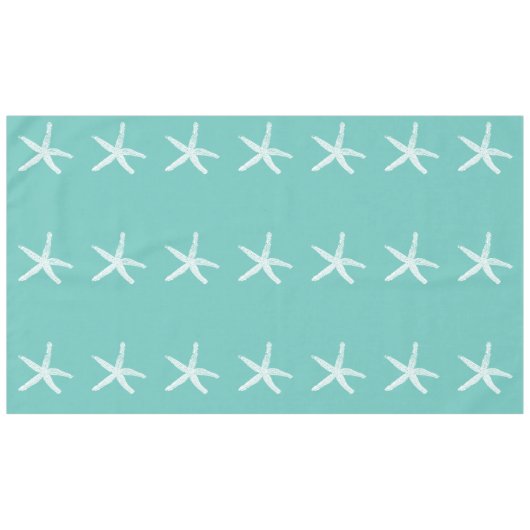 Weiße Sternfische Muster Aquamarin Blau benutzerde Tischdecke (Vorderseite (Horizontal))