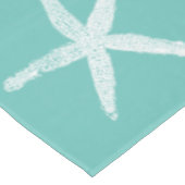 Weiße Sternfische Muster Aquamarin Blau benutzerde Tischdecke (Schrägansicht)