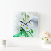 Weiße Stiefmütterchen Blume Grüne Vase Blumenzwieb Quadratische Wanduhr (Zuhause)