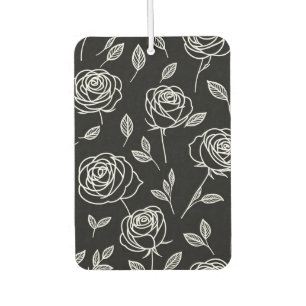 Weiße stilisierte Rose auf schwarz Autolufterfrischer
