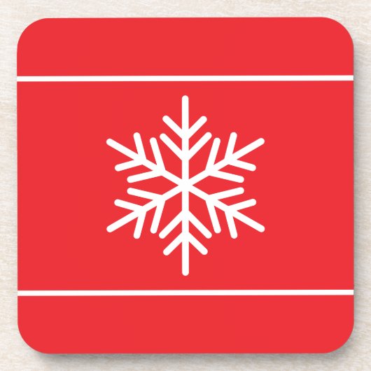 Weiße, stilvolle Schneeflocken auf hellrot Getränkeuntersetzer (Vorderseite)