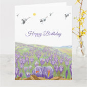 Weiße Storchen fliegen über den Crocus Hill Karte (Gelbe Blume)