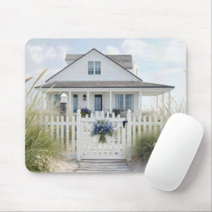 Weiße Strandhütte im Dünen Gras Mousepad
