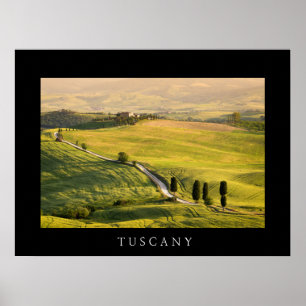 Weiße Straße in der Toskana-Landschaft schwarzer P Poster