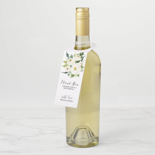 Weiße Strauchrosen-Thank you typography Flaschenanhänger (Angewinkelt)