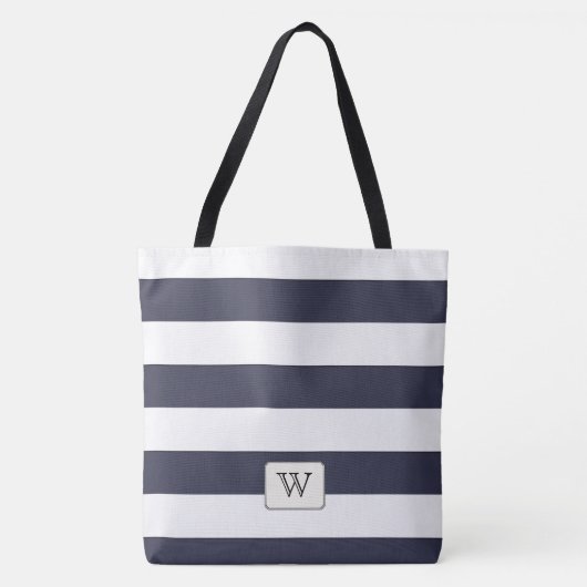 Weiße Streifen auf beliebigem farbigen Monogramm Tasche (Vorderseite)