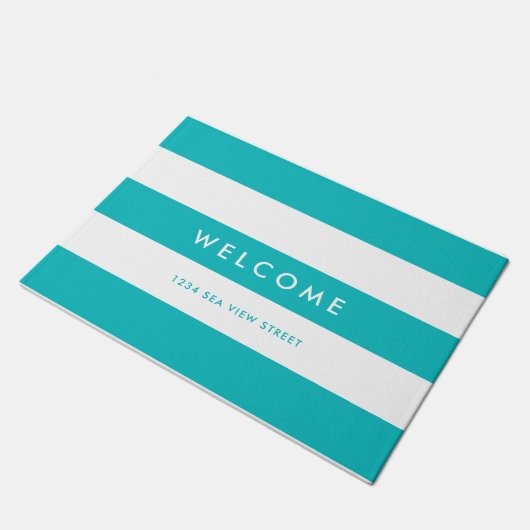 Weiße Streifen bearbeitbare Hintergrundfarben Will Fußmatte (Schrägansicht)