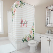 weiße Streifen Duschvorhang mit Blumenmotiven (Beispiel)