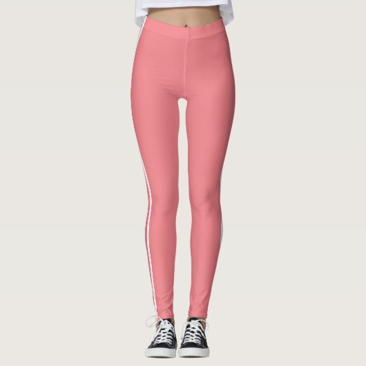 Weiße Streifen hellrosa Leggings - Farben (Vorderseite)
