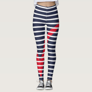 Weiße Streifen mit rotem Häkchen Leggings