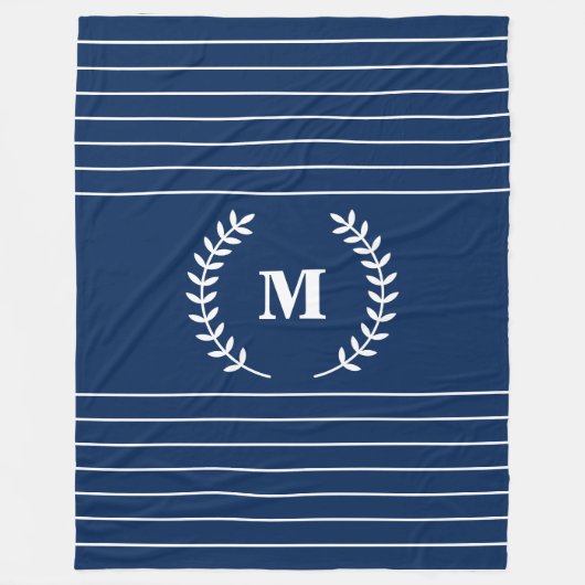 Weiße Streifen Moderne Minimalistische Navy Blue M Fleecedecke (Vorderseite)