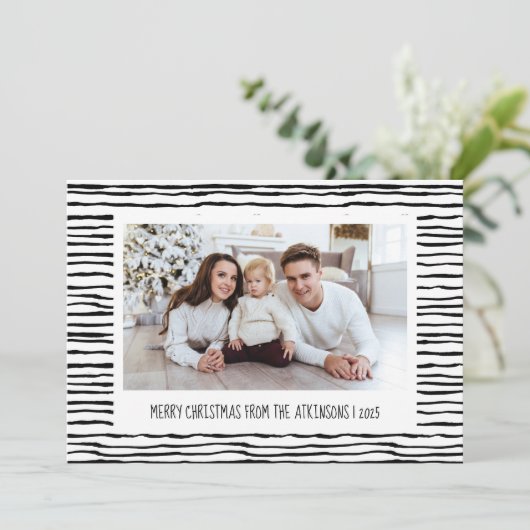 Weiße Streifen Schwarz-weißes Foto Weihnachten (Stehend Vorderseite)