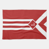 Weiße Streifen und Chevronen auf Rot mit Monogramm Geschirrtuch (Horizontal)