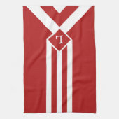 Weiße Streifen und Chevronen auf Rot mit Monogramm Geschirrtuch (Vertikal)