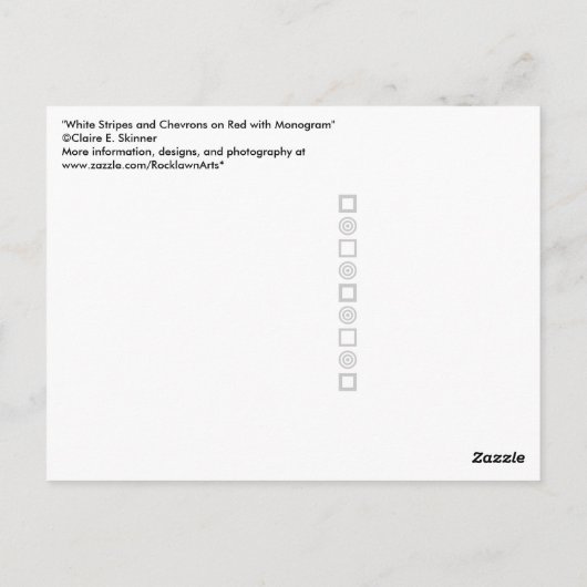 Weiße Streifen und Chevronen auf Rot mit Monogramm Postkarte (Rückseite)