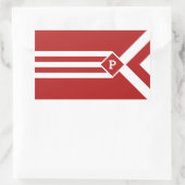 Weiße Streifen und Chevronen auf Rot mit Monogramm Rechteckiger Aufkleber (Tasche)
