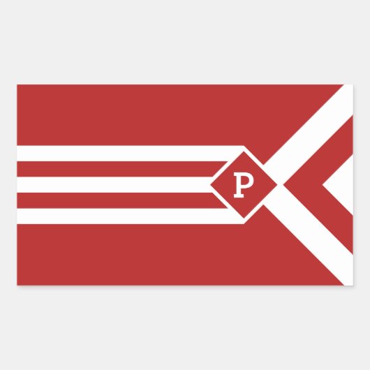 Weiße Streifen und Chevronen auf Rot mit Monogramm Rechteckiger Aufkleber (Vorderseite)