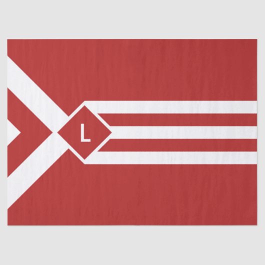 Weiße Streifen und Chevronen auf Rot mit Monogramm Seidenpapier (Vorderseite)