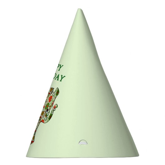 Weiße Streifen und florale Elefanten - Happy Birth Partyhütchen (Rechts)