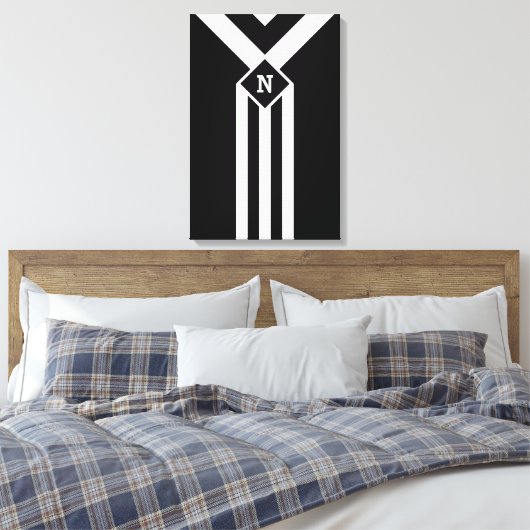 Weiße Streifen und Kronen auf Schwarz mit Monogram Leinwanddruck (Insitu (Schlafzimmer))