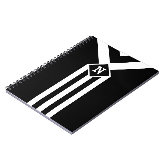 Weiße Streifen und Kronen auf Schwarz mit Monogram Notizblock (Linke Seite)