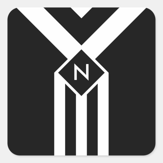 Weiße Streifen und Kronen auf Schwarz mit Monogram Quadratischer Aufkleber (Vorderseite)