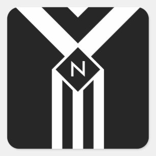 Weiße Streifen und Kronen auf Schwarz mit Monogram Quadratischer Aufkleber