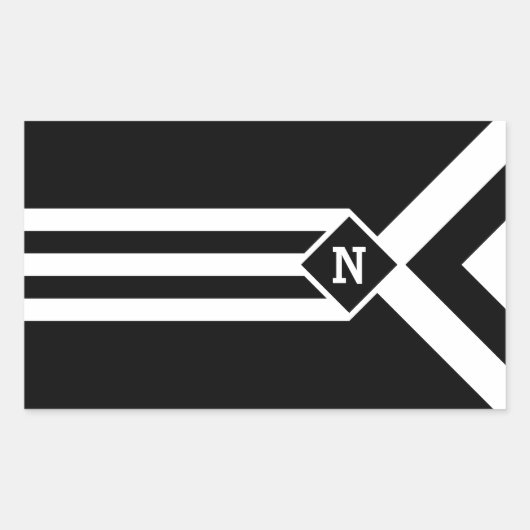 Weiße Streifen und Kronen auf Schwarz mit Monogram Rechteckiger Aufkleber (Vorderseite)