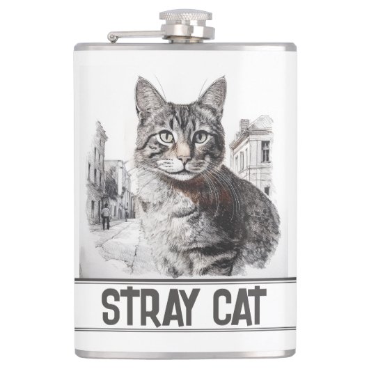 Weiße Streunende Katze Flachmann (Vorderseite)