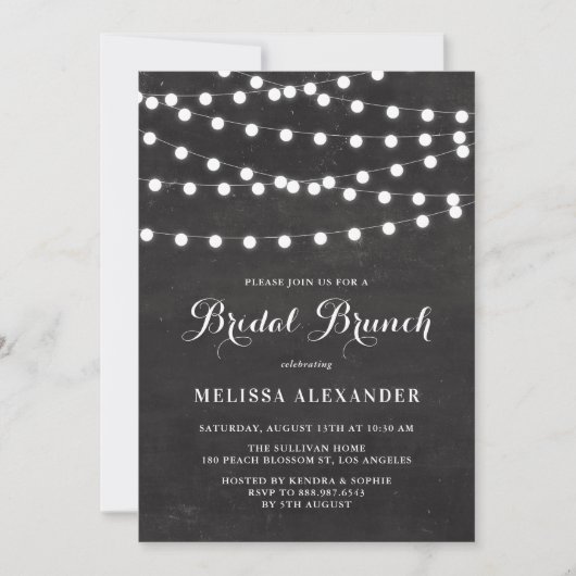 Weiße String-Lichter auf Chalkboard Bridal Brunch Einladung (Vorderseite)