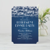 Weiße String-Lichter für blaues Ruhestand Einladung (Stehend Vorderseite)