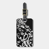 Weiße Struktur und Blume über schwarze Vorlage  Gepäckanhänger (Vorderseite vertikal)