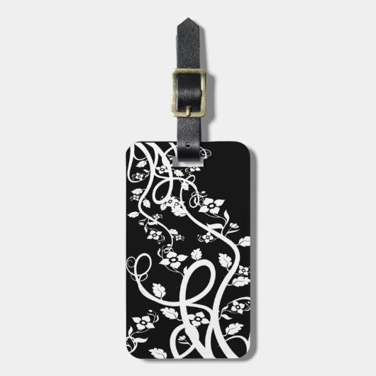 Weiße Struktur und Blume über schwarze Vorlage  Gepäckanhänger (Vorderseite vertikal)