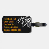 Weiße Struktur und Blume über schwarze Vorlage  Gepäckanhänger (Rückseite horizontal)