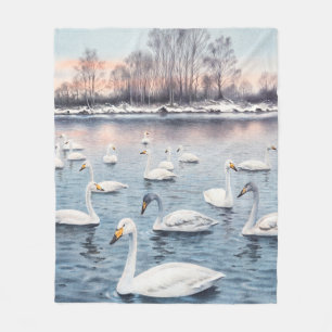Weiße Stumme schwan auf einem See. Aquarellmalerei Fleecedecke
