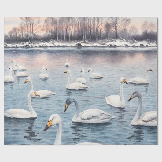Weiße Stumme schwan auf einem See. Aquarellmalerei Geschenkpapier (Flach)