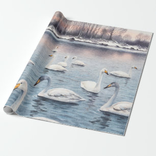 Weiße Stumme schwan auf einem See. Aquarellmalerei Geschenkpapier