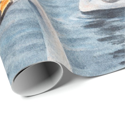 Weiße Stumme schwan auf einem See. Aquarellmalerei Geschenkpapier (Rolleneckpunkt)