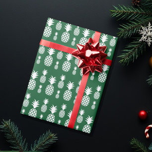 Weiße süße Ananas Feiertagsmuster auf Grün Geschenkpapier