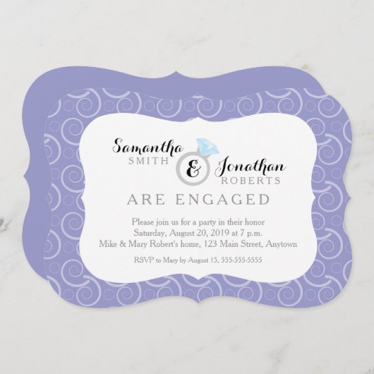 Weiße Swirbel-Muster, leichte Lila Engagement-Part Einladung (Vorne/Hinten)