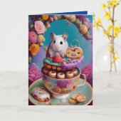 Weiße Syrische Hamster-Teeparty mit Donuts ANY Karte (Gelbe Blume)