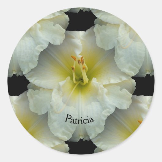 Weiße Taglilie mit Gelb/Nahtloses Fliesenmuster Runder Aufkleber (Vorderseite)