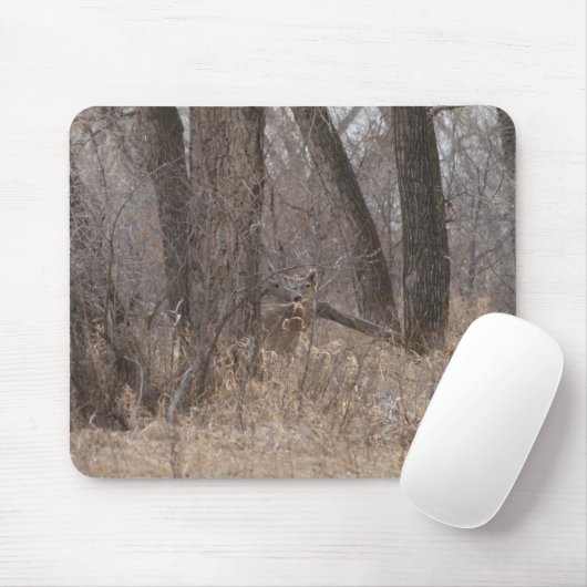 Weiße-taileded Rotwild D1 in Cottowood Bäumen Mousepad (Mit Mouse)