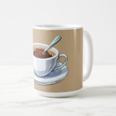 Weiße Tasse auf einem Unterteller gefüllt mit Kaff (VorderseiteRechts)
