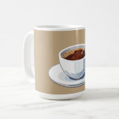 Weiße Tasse auf einem Unterteller gefüllt mit Kaff (Vorderseite Links)