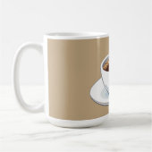 Weiße Tasse auf einem Unterteller gefüllt mit Kaff (Links)
