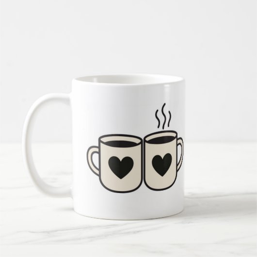 Weiße Tasse 'Blanc Duo de Tasses Cœurs Noirs Illus (Links)
