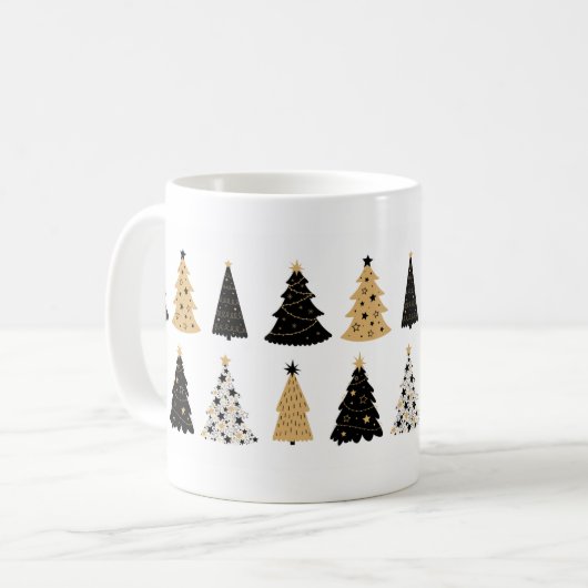 Weiße Tasse/Cups in Schwarz und Gold Weihnachtsbau Kaffeetasse (Vorderseite Links)