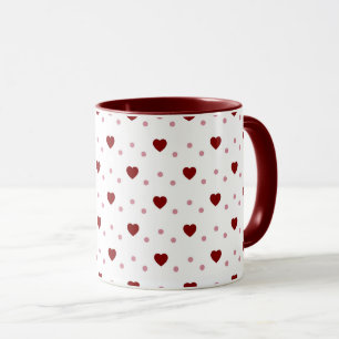 Weiße Tasse – Dunkle und helle rote Herzen