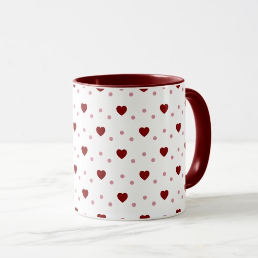 Weiße Tasse – Dunkle und helle rote Herzen (VorderseiteRechts)